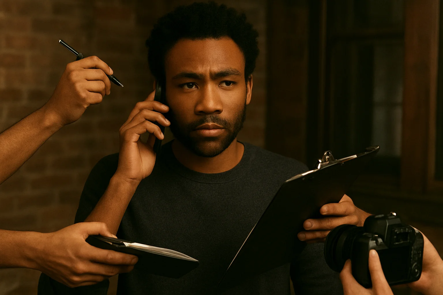 Donald Glover portraying diverse roles across film and television, showcasing his versatility as an actor, writer, and musician.