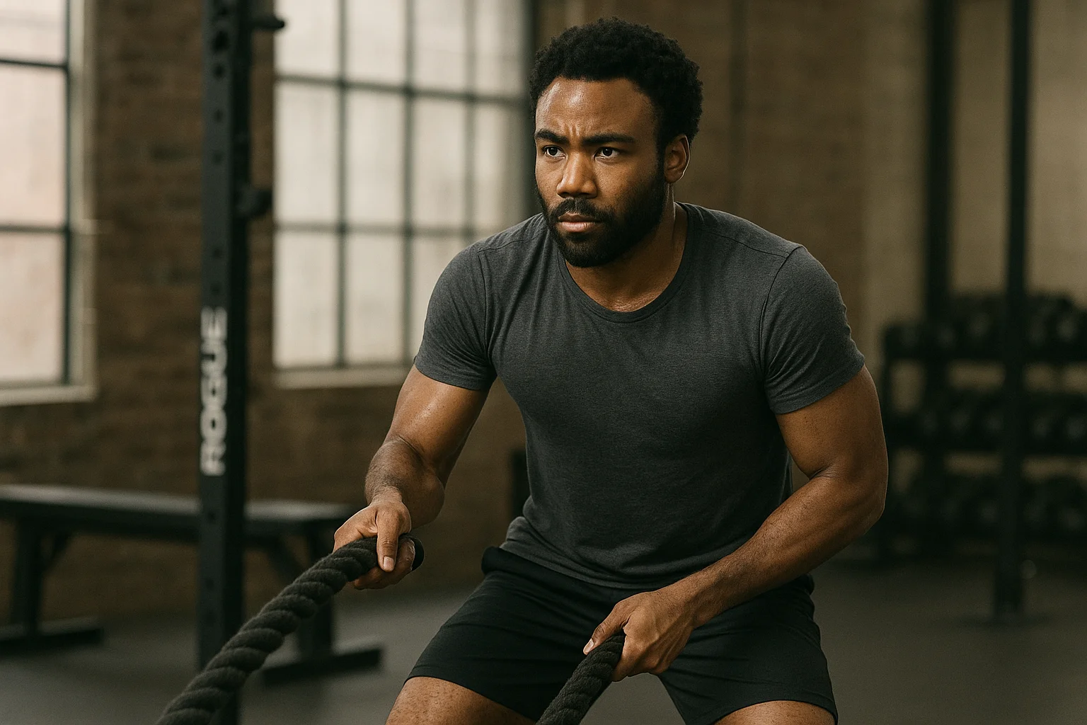 Donald Glover working out and maintaining his fitness through balanced exercise and healthy habits.