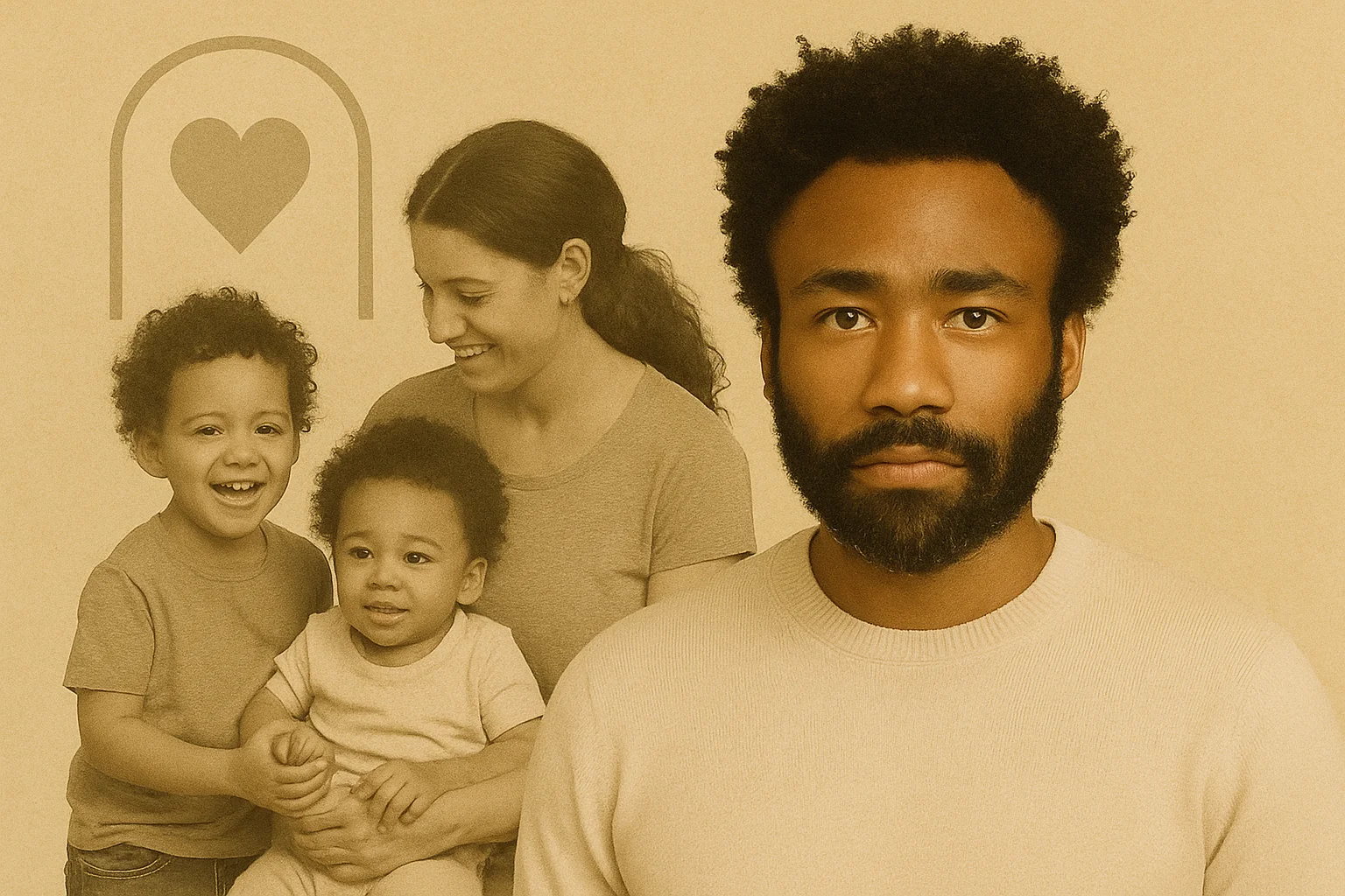 Portrait of a man beside a happy family with two young children, symbolizing love, care, and family connection.